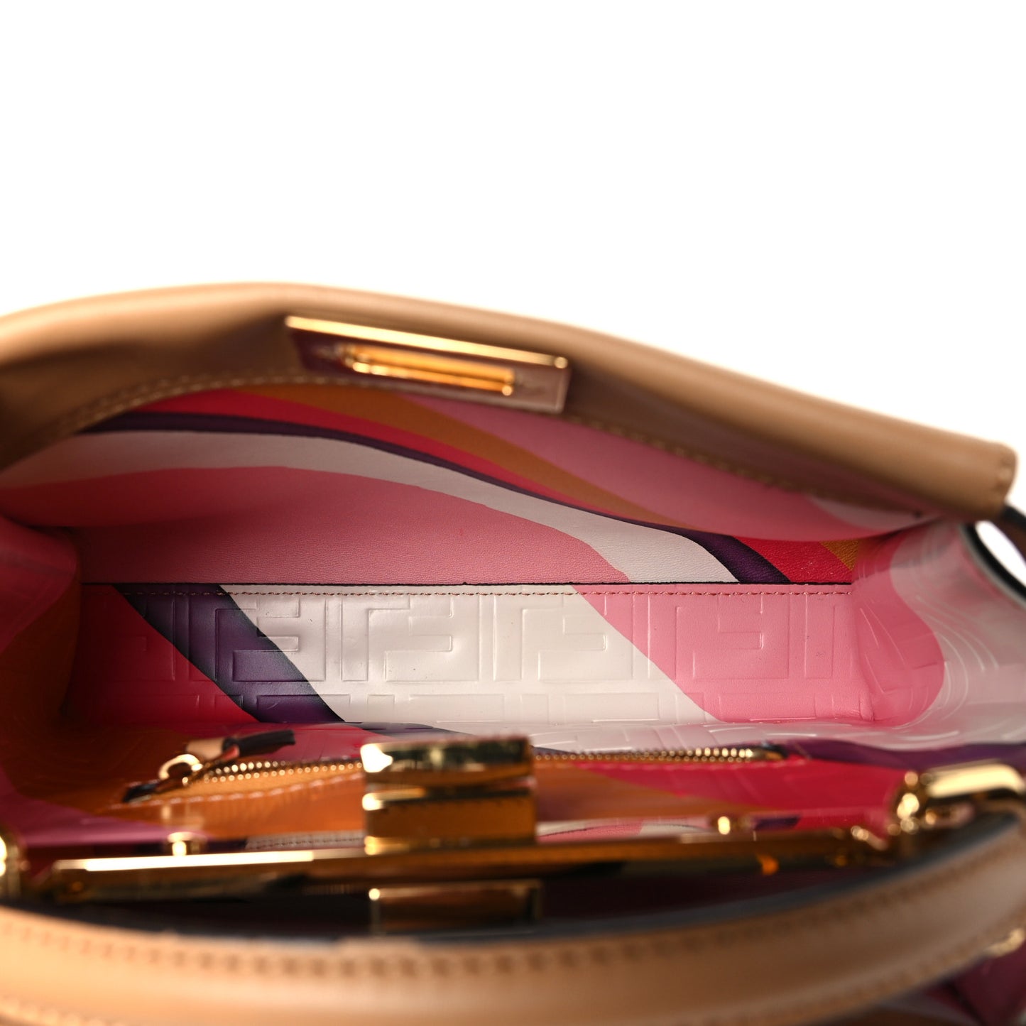 Vitello Seta Nappa FF Embossed Mini Peekaboo Iconic Satchel Miele Scuro