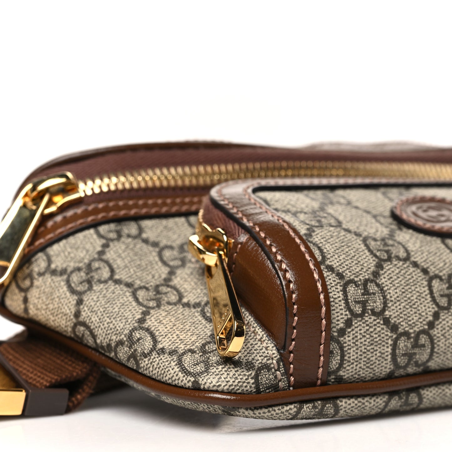 GG Supreme Monogram Textured Calfskin Retro Interlocking G Belt Bag Beige Ebony Brown Sugar