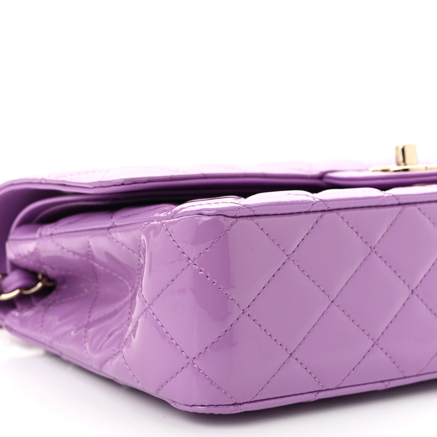 Patent Calfskin Quilted Medium Double Flap Purple