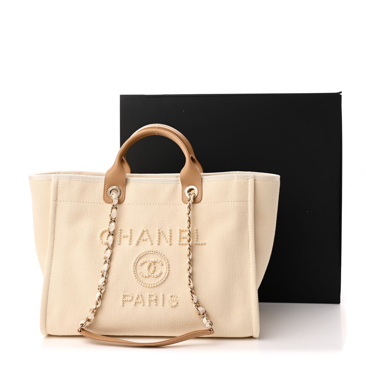 Canvas Pearl Medium Deauville Tote Ecru Beige