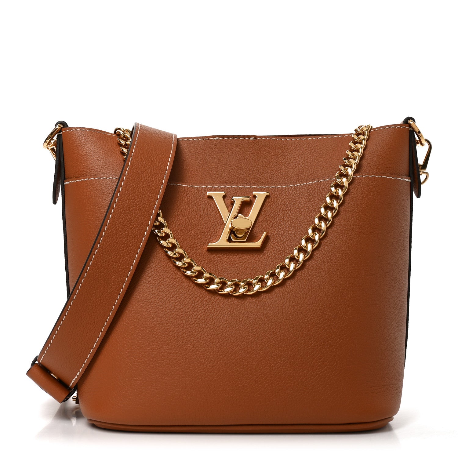 Louis Vuitton Calfskin Lock and Walk Bucket Cognac 1965855