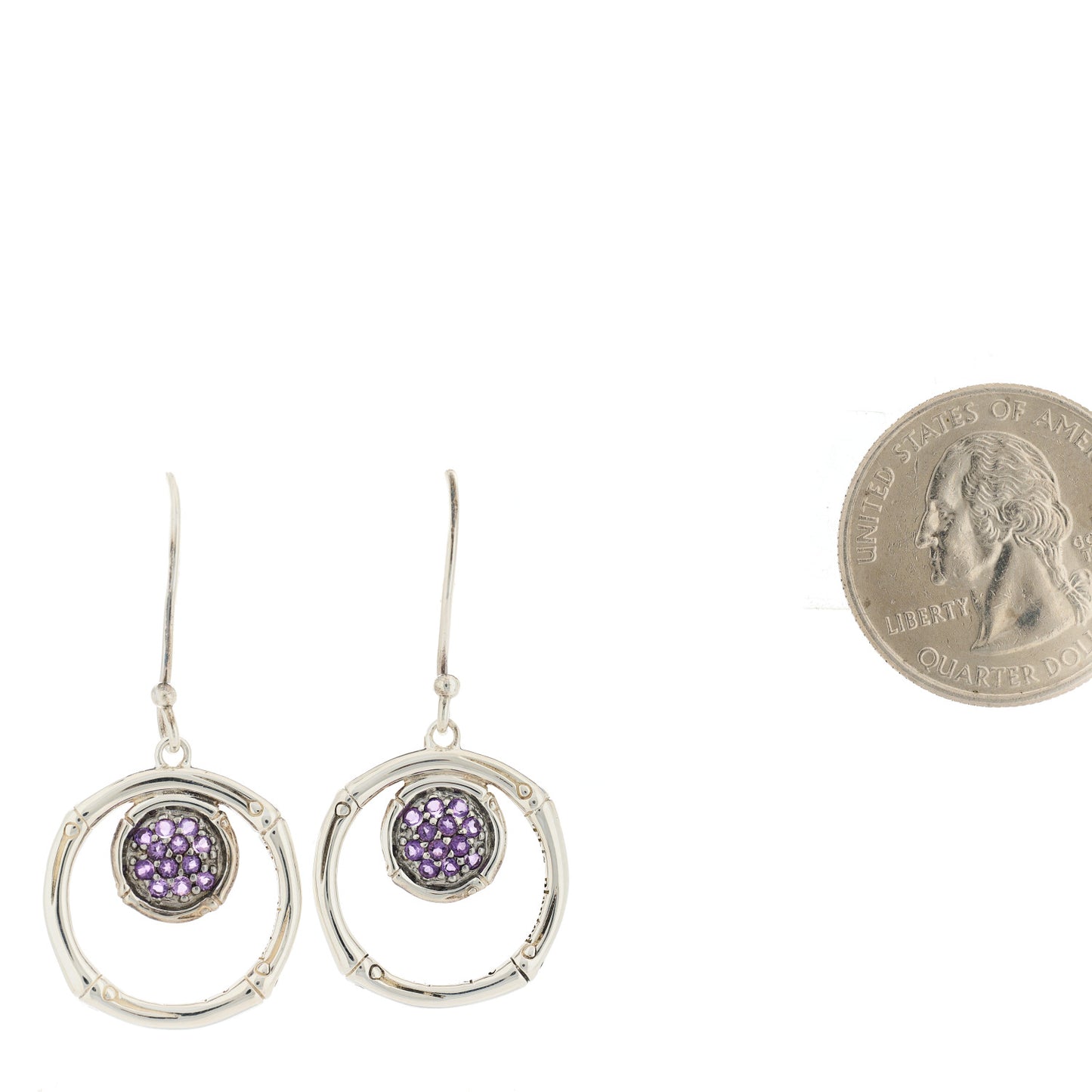Sterling Silver Amethyst Bamboo Drop Earrings