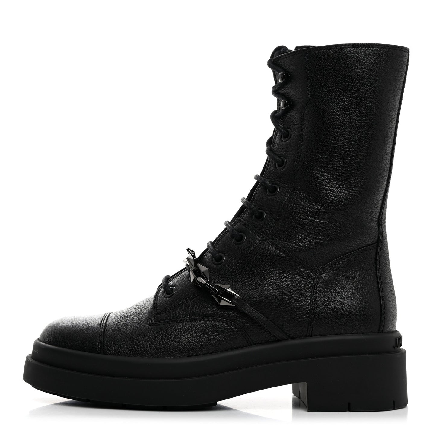 Grained Calfskin Nari Diamond Chain Flat Boots 39 Black Anthracite