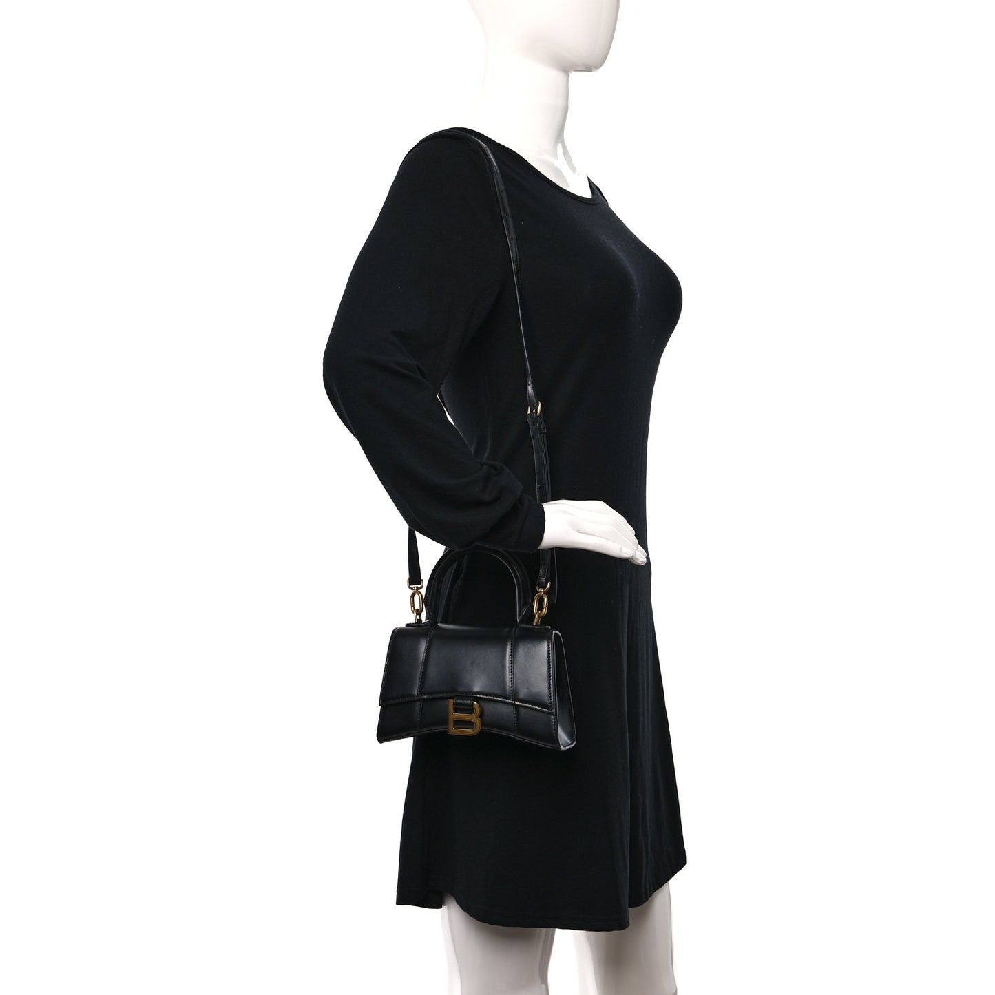 Shiny Box Calfskin Hourglass Top Handle Bag XS Black