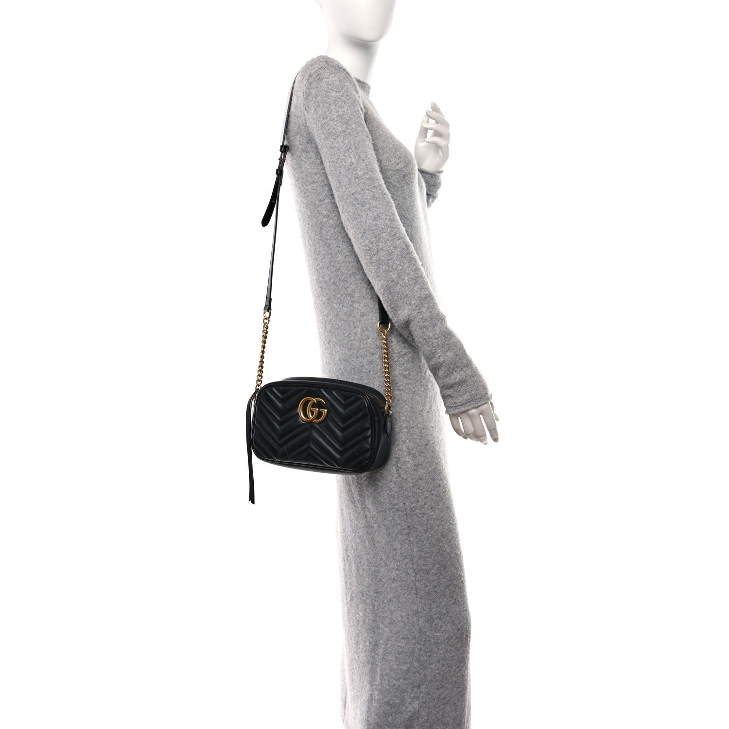 Gucci Calfskin Matelasse Small GG Marmont Chain Shoulder Bag Black 3 of 10