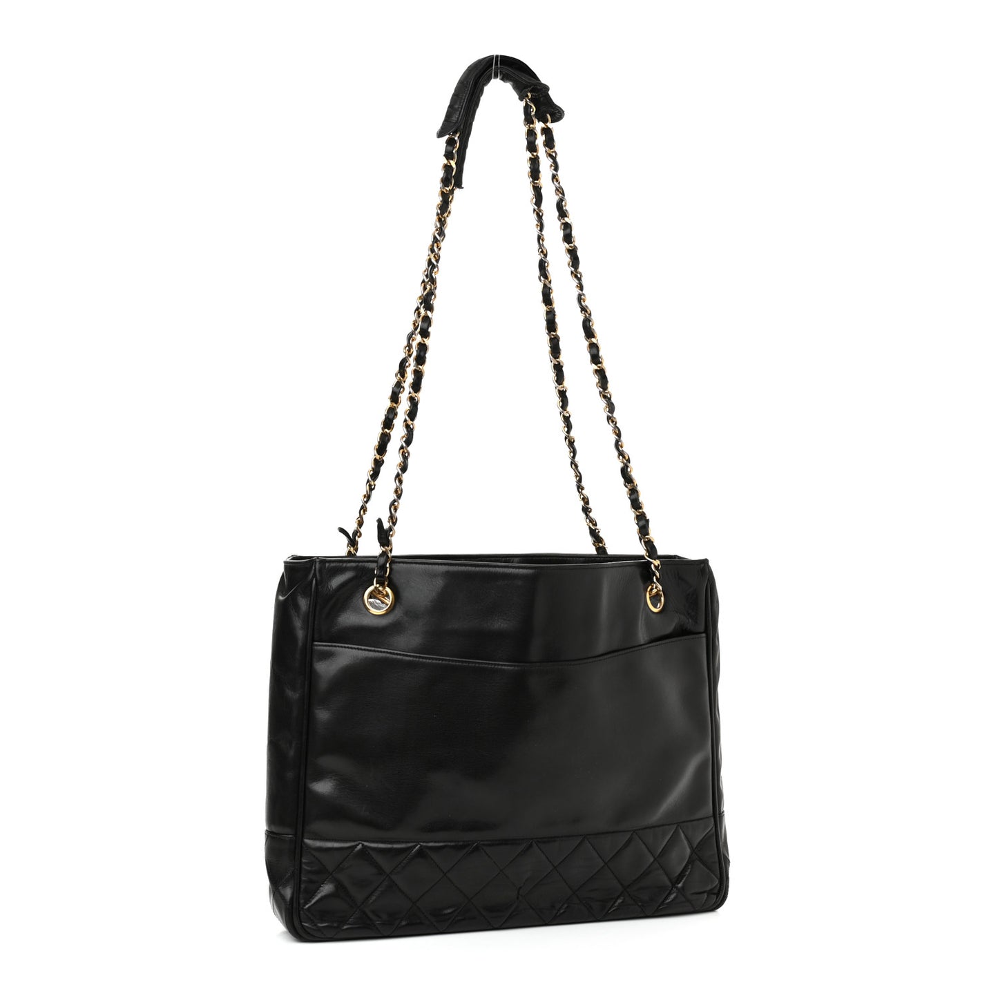 Lambskin Quilted Shopping Tote Black
