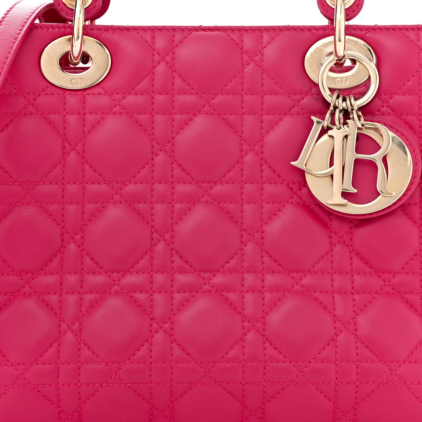 CHRISTIAN DIOR Lambskin Cannage Medium Lady Dior Fuchsia