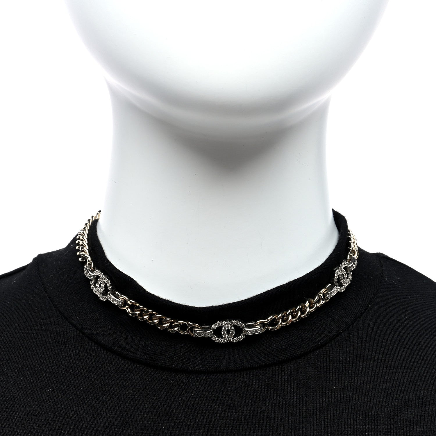 Chanel Crystal CC Chain Links Choker Necklace Gold 2 of 4