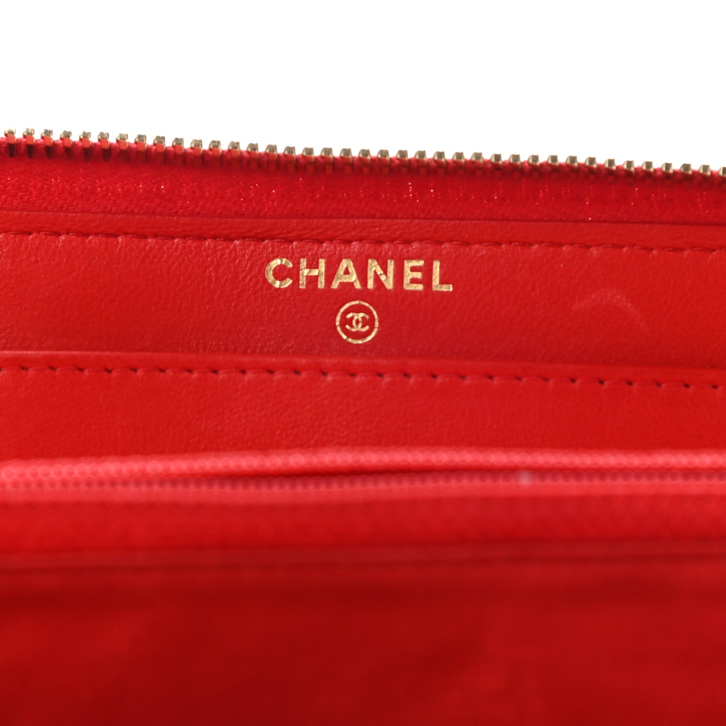 Lambskin Quilted Camellia Zip Around Wristlet Wallet Red