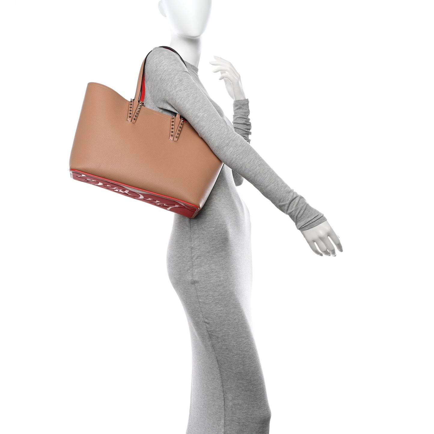 Calfskin Empire Spikes Small East West Cabata Tote Nude