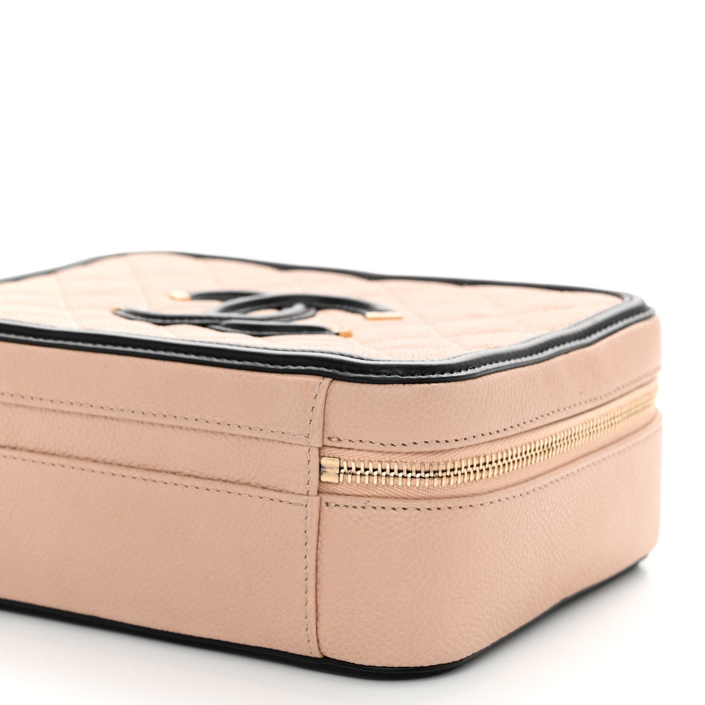 Caviar Quilted Medium CC Filigree Vanity Case Beige Black