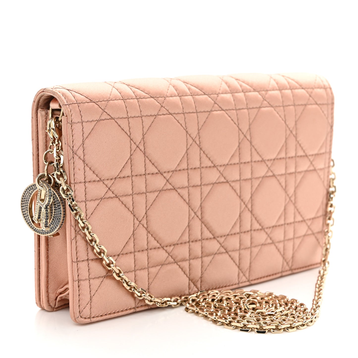 Satin Crystal Cannage Lady Dior Pouch Nude