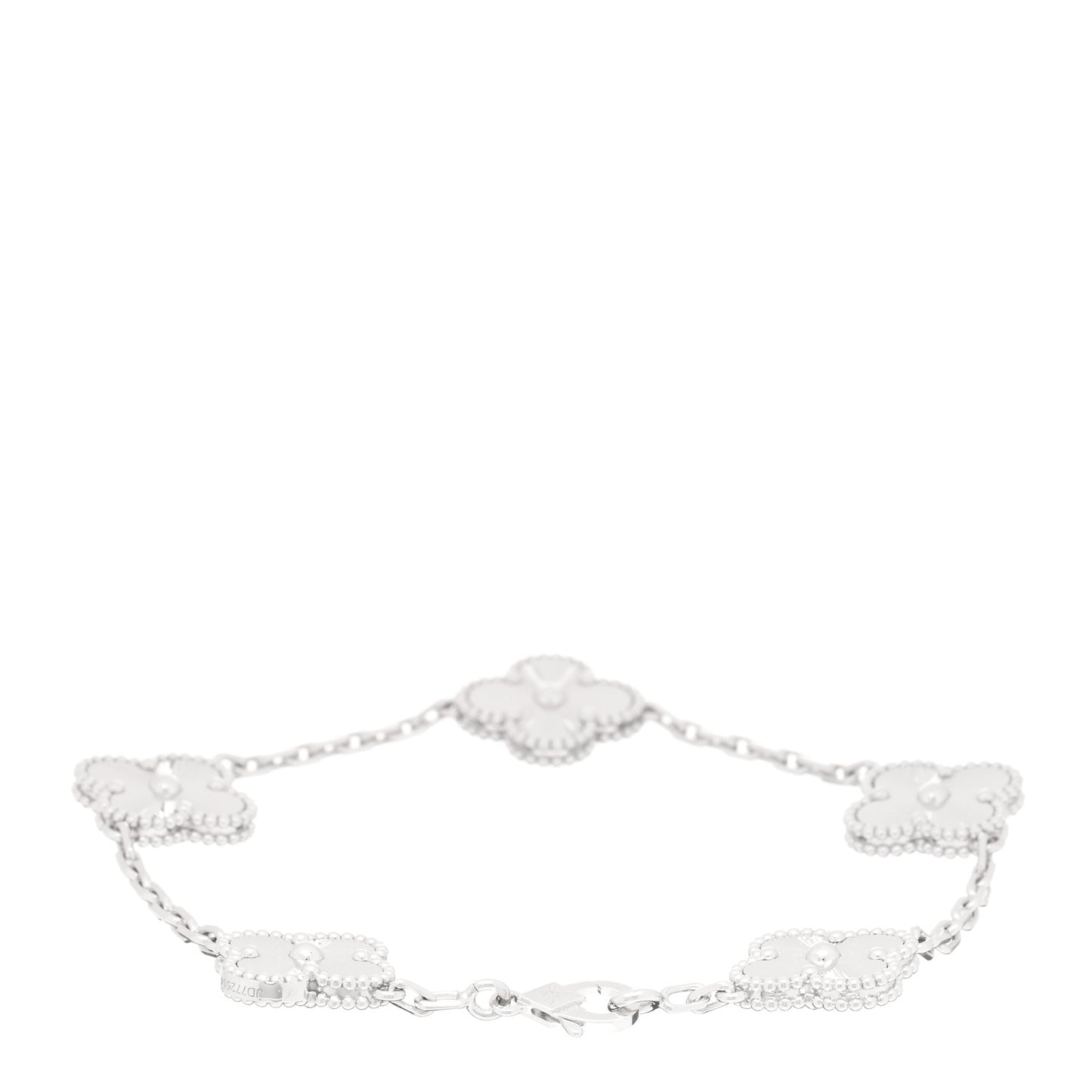 18K White Gold 5 Motifs Guilloche Vintage Alhambra Bracelet