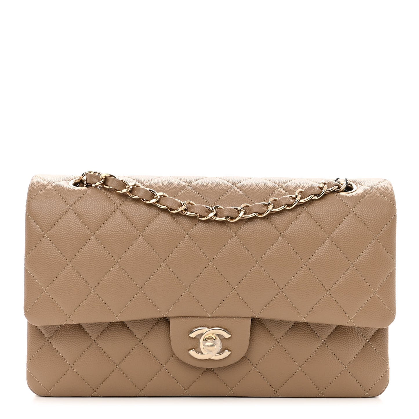 Caviar Quilted Medium Double Flap Beige