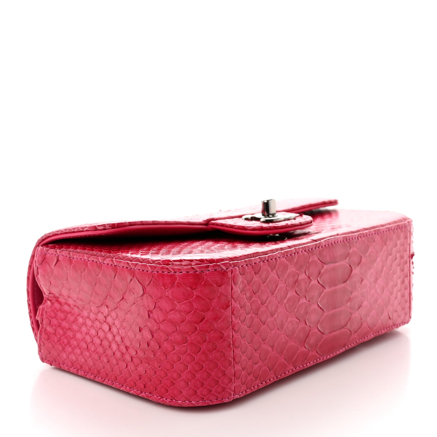 Snakeskin Mini Rectangular Flap Dark Pink