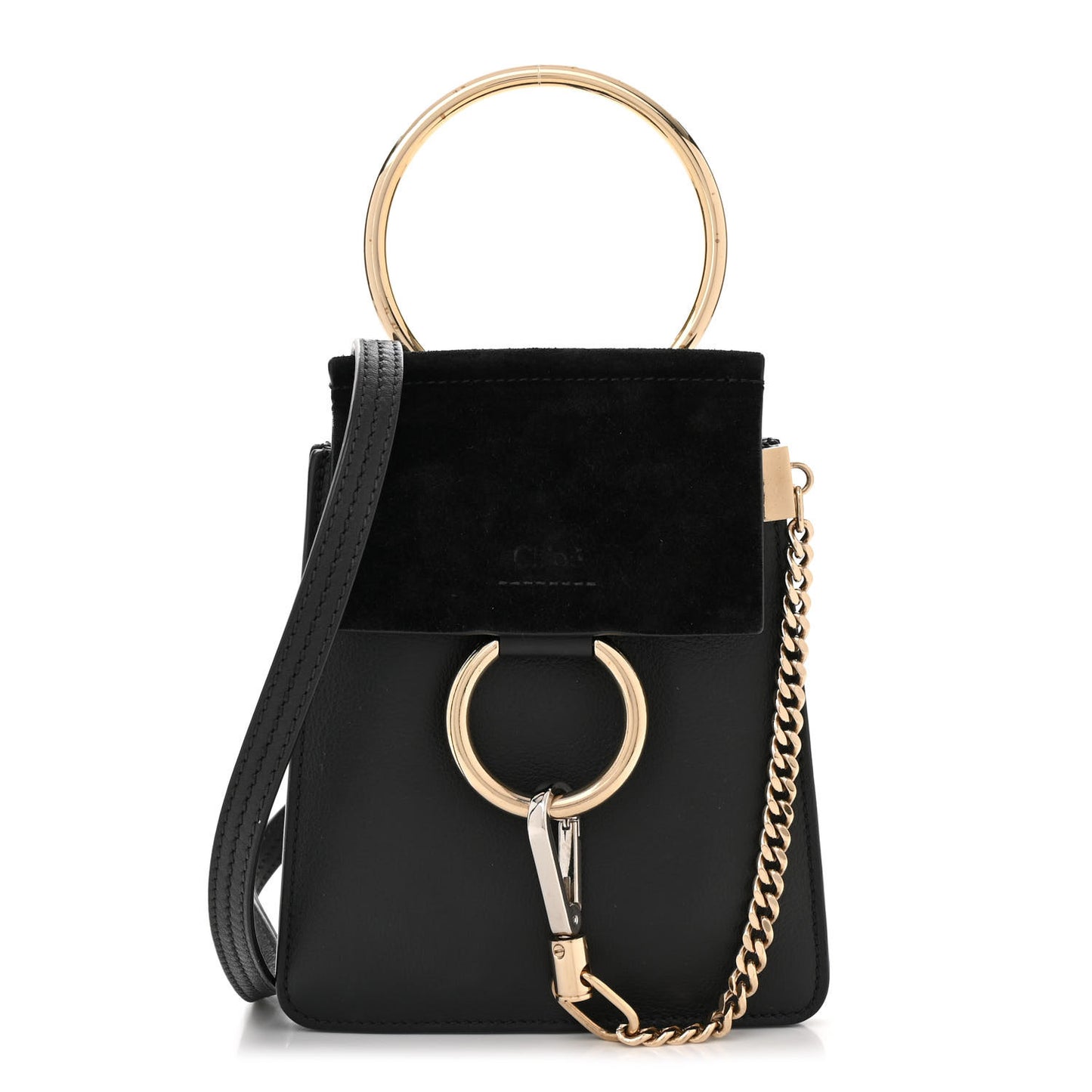 Suede Calfskin Mini Faye Bracelet Bag Black