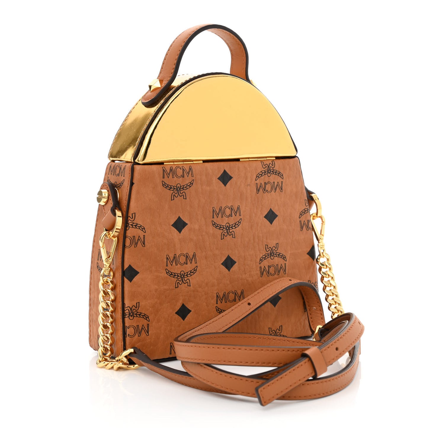 Metallic Calfskin Visetos Stark Pushlock Clutch Cognac