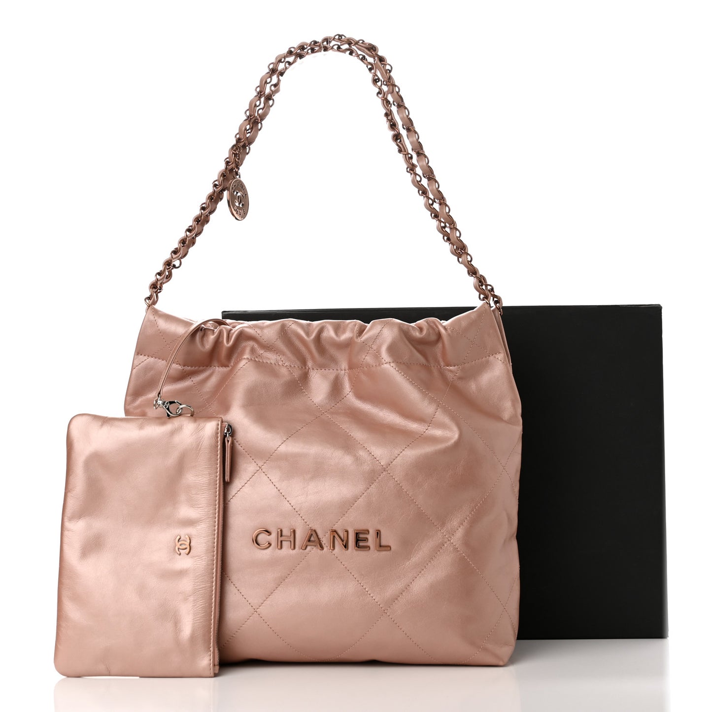 Metallic Calfskin Quilted Small Chanel 22 Pink
