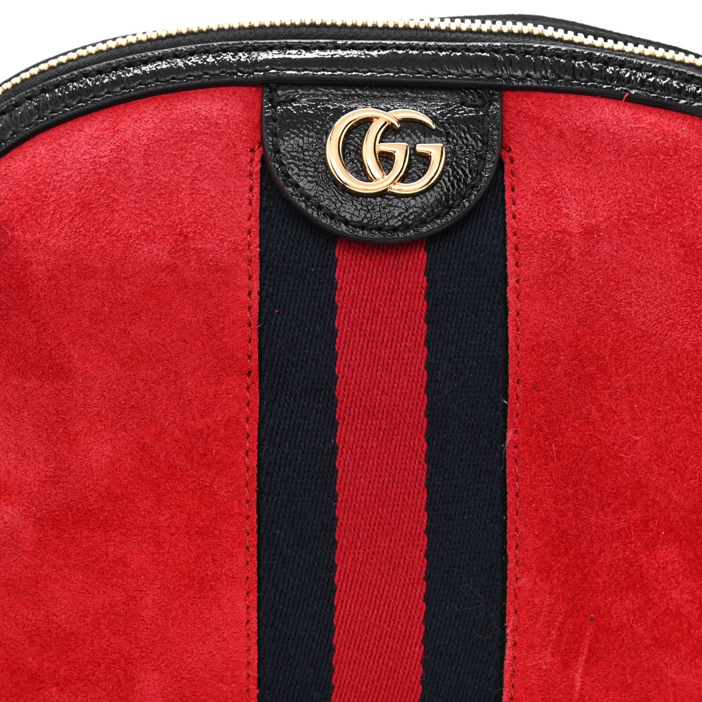 Suede Patent Web GG Small Ophidia Dome Shoulder Bag Hibiscus Red