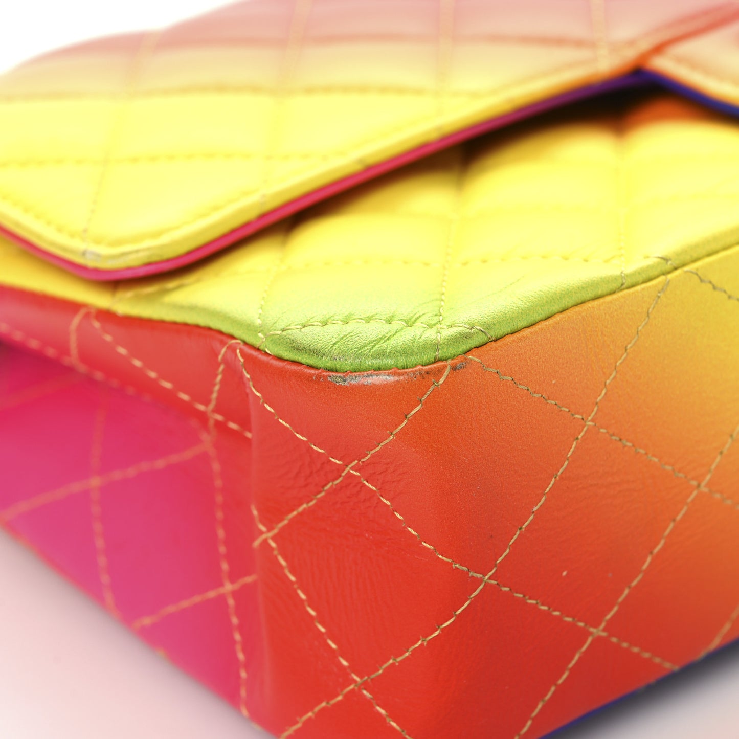 Calfskin Quilted Medium Rainbow Double Flap Multicolor