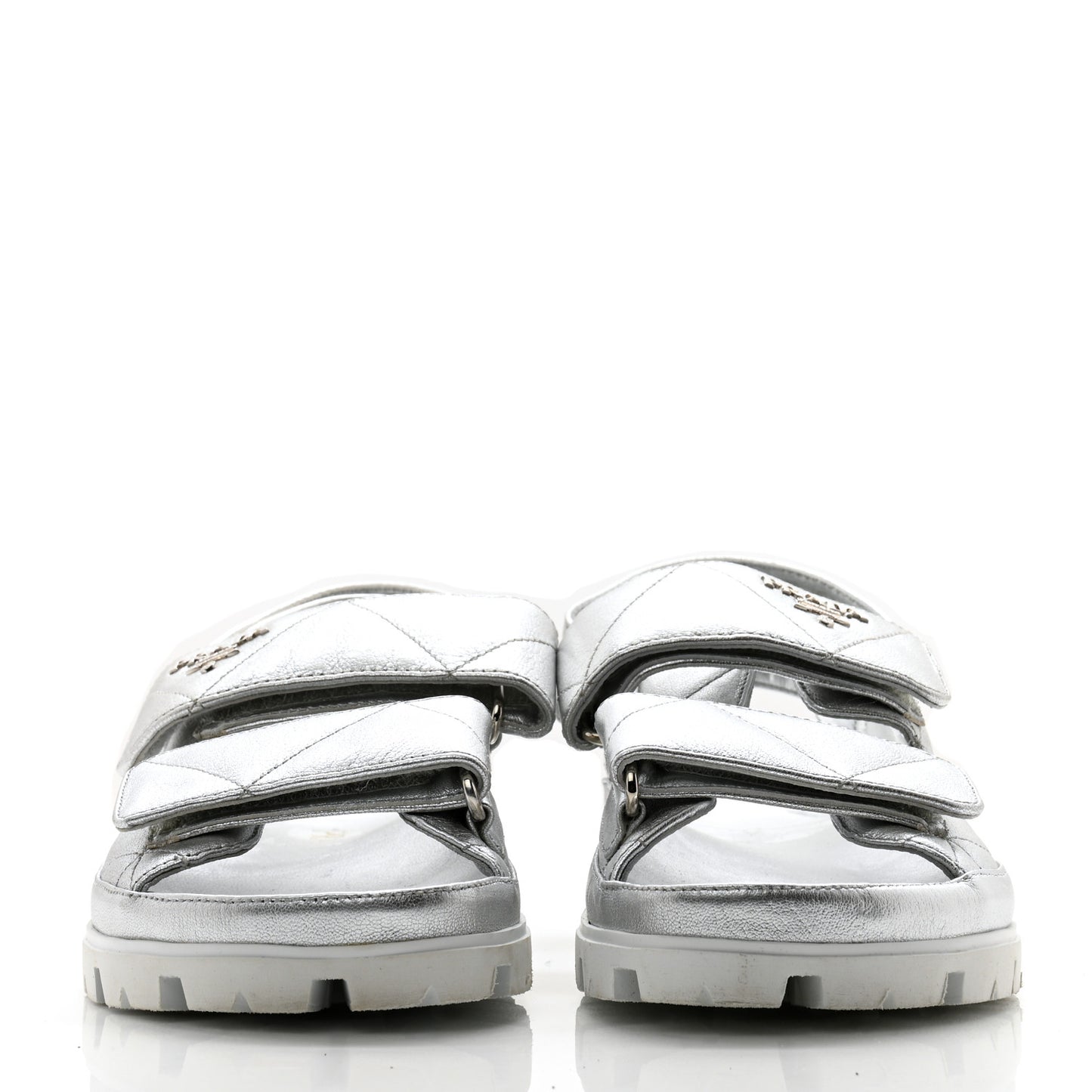 Metallic Nappa Quilted Padded Slingback Sandals 37 Silver