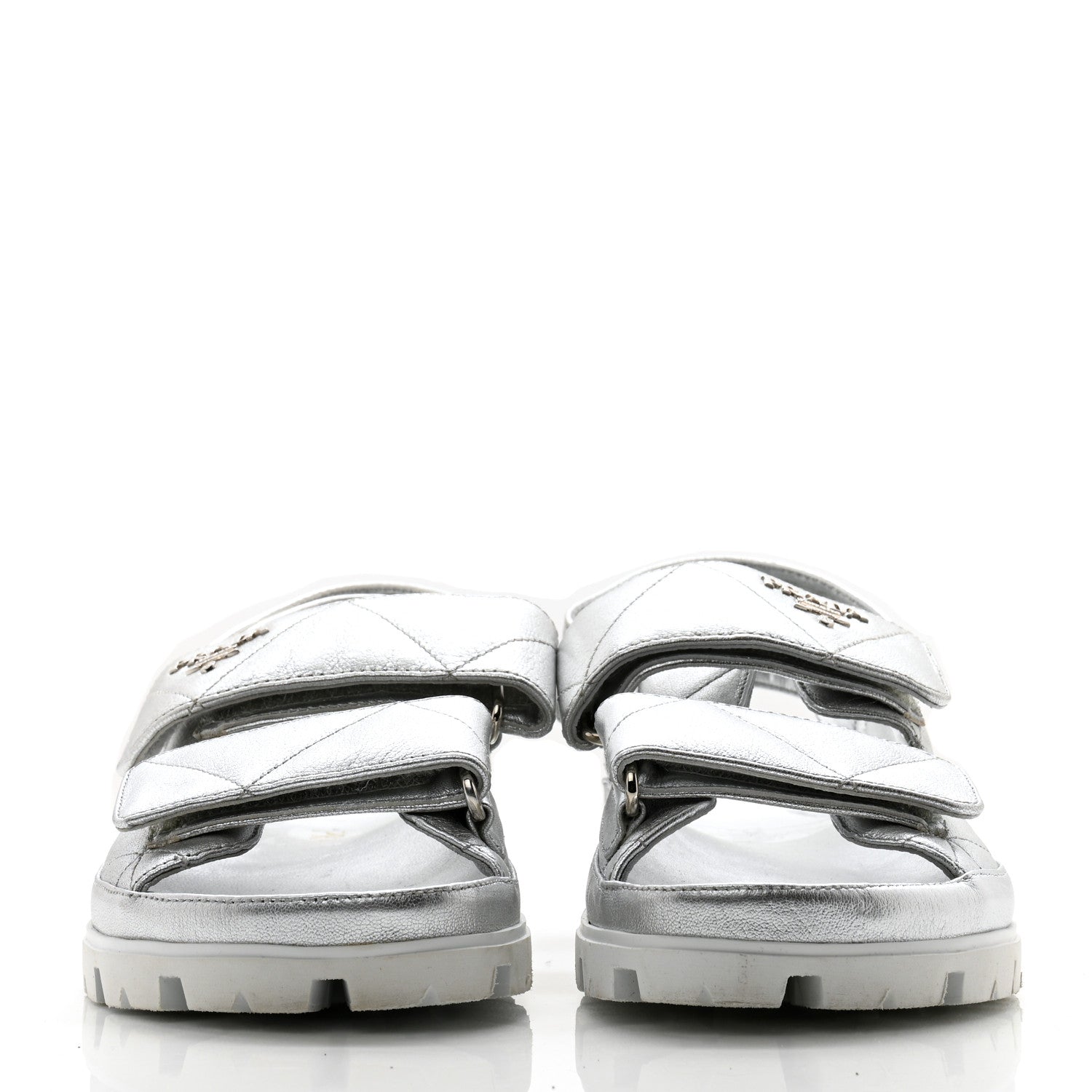 Prada Metallic Nappa Quilted Padded Slingback Sandals 37 Silver 2 of 10