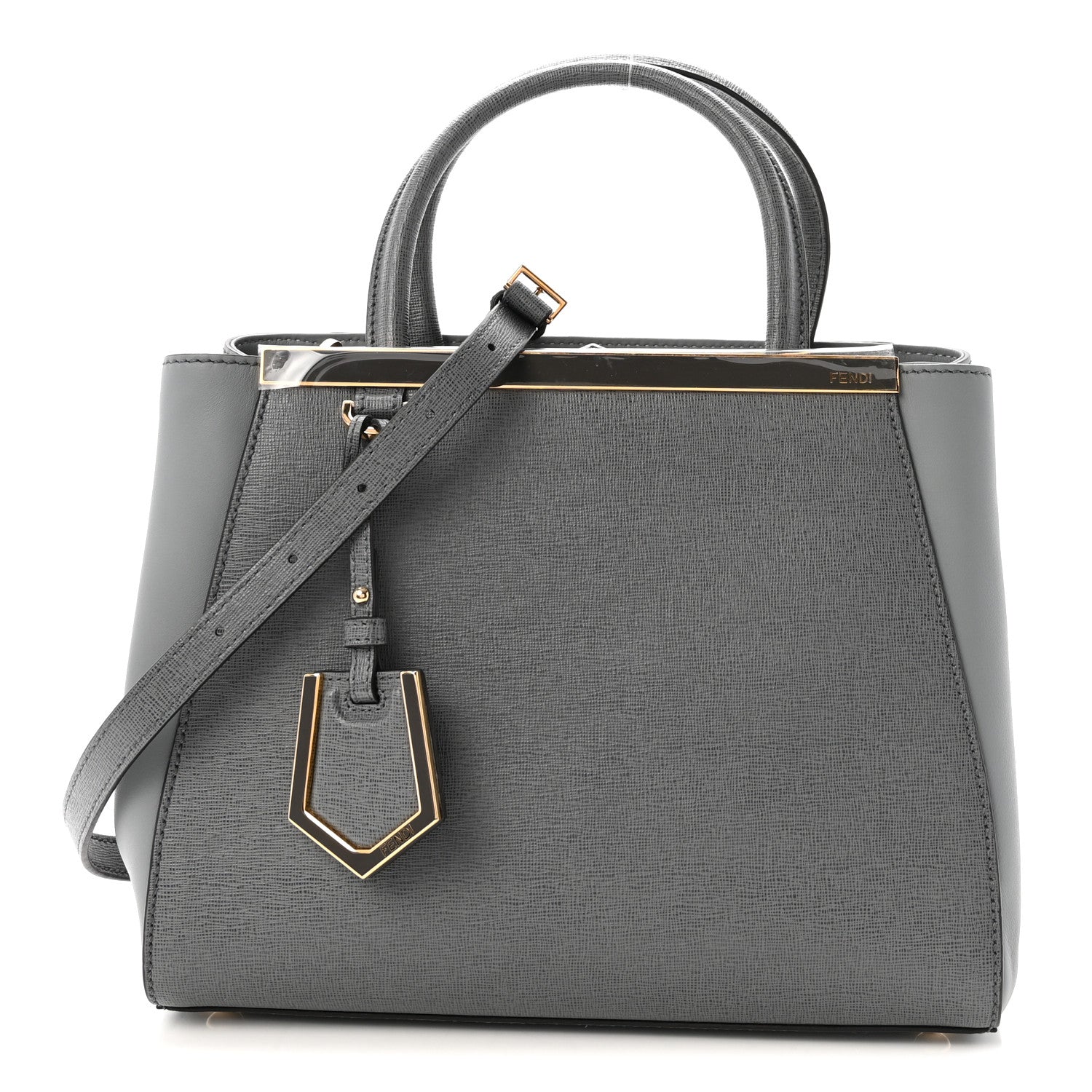 Fendi Vitello Elite Petite 2Jours Tote Grigio Grigio Chiaro