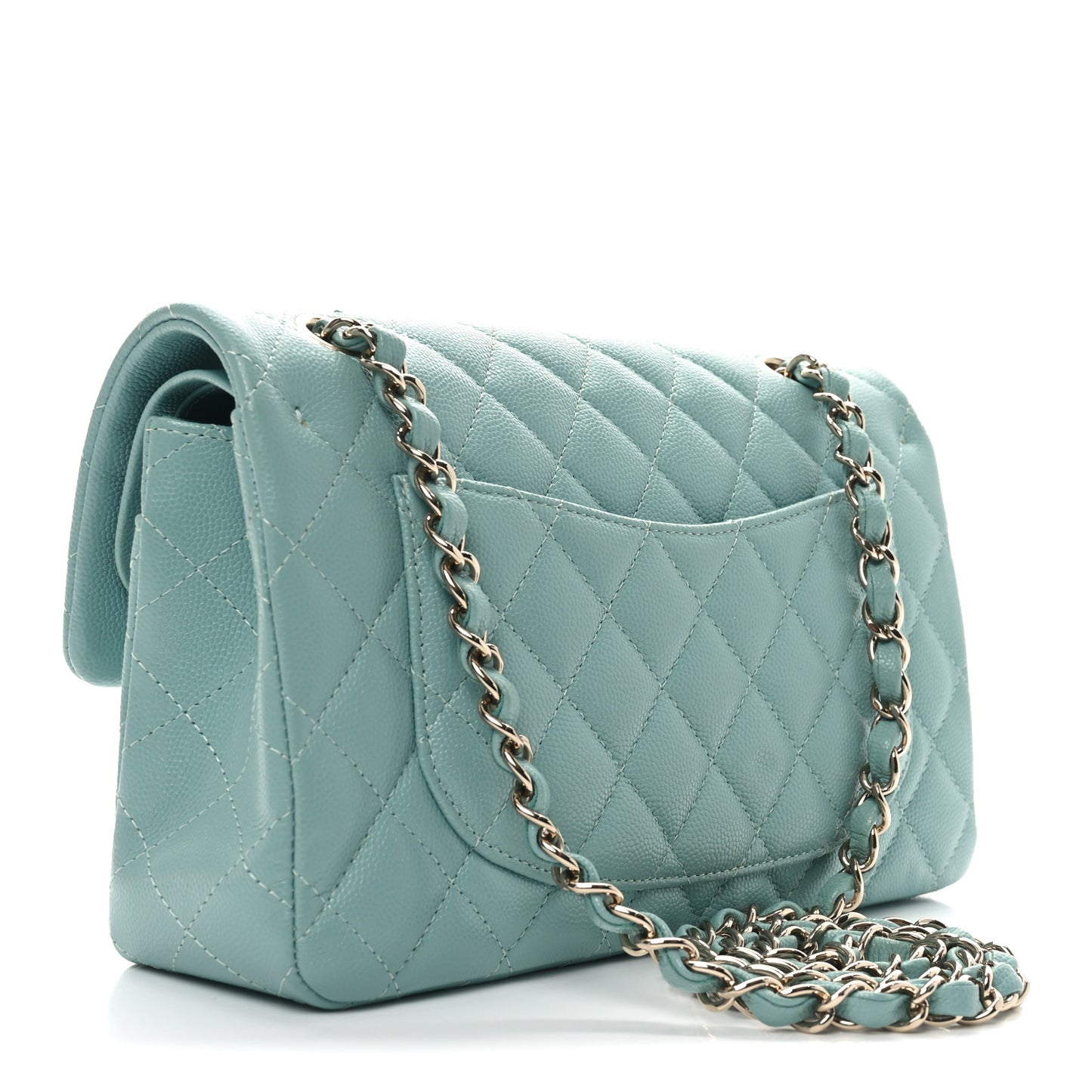 Caviar Quilted Small Double Flap Light Blue