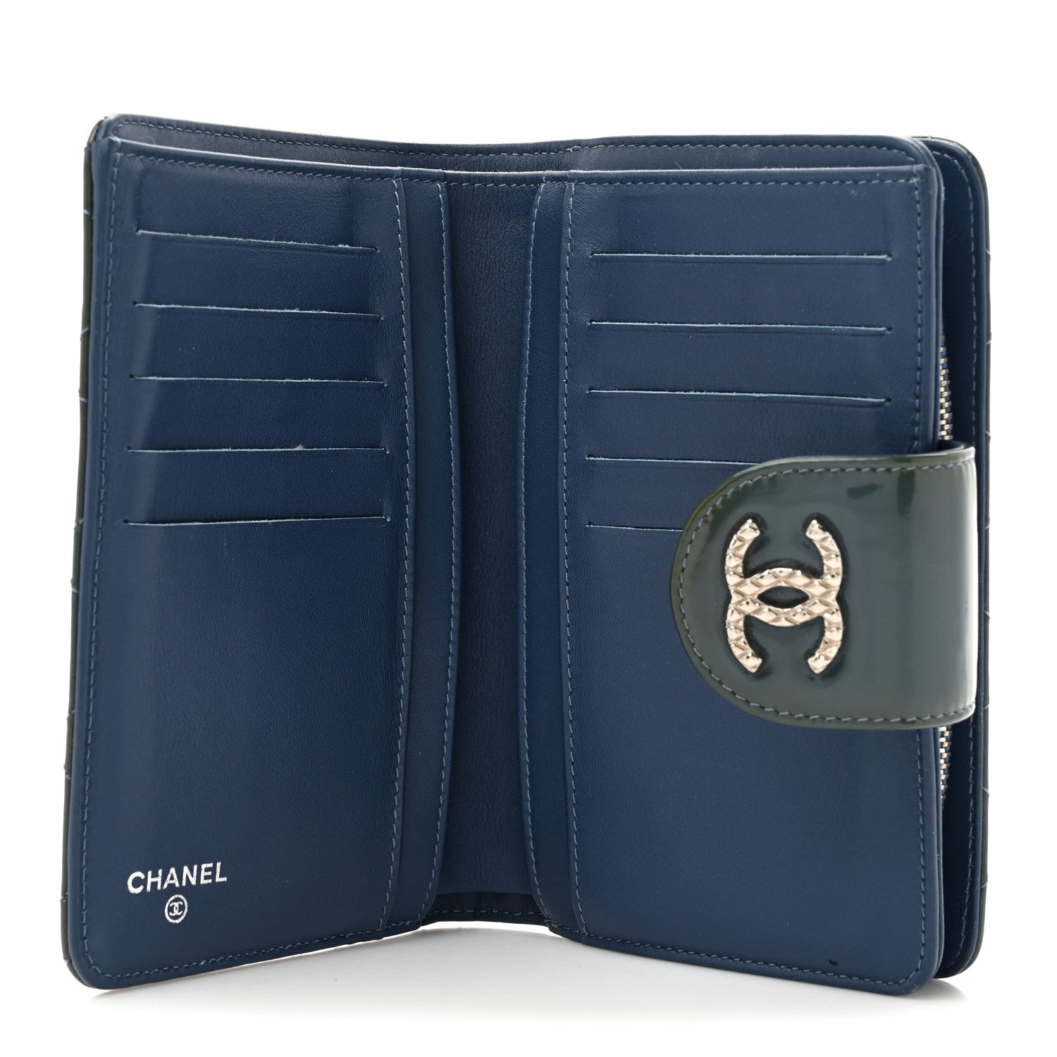 Chanel Patent Quilted Brilliant Zipped Pocket Wallet Blue 5 of 12