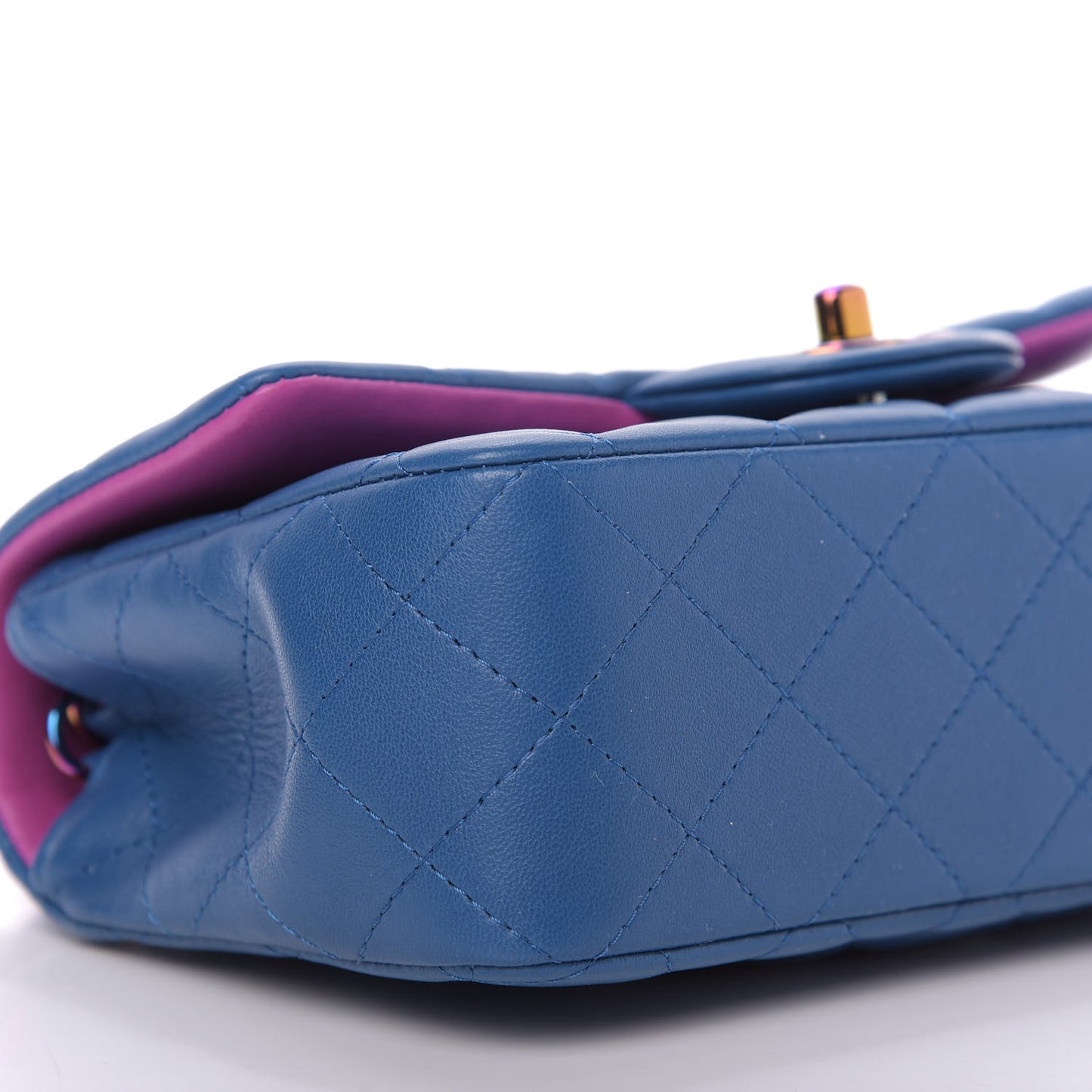 Lambskin Quilted Mini Rectangular Flap Blue Purple