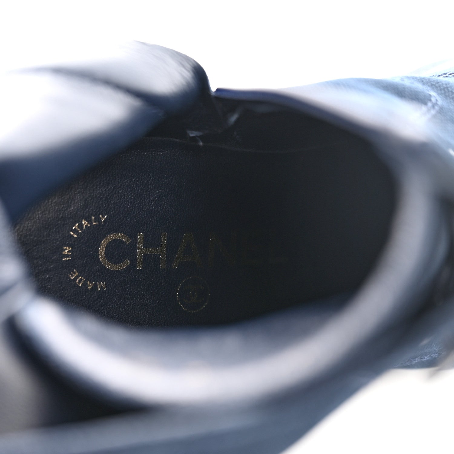 Chanel Fabric Lace Up Combat Boots 38 Navy Blue 8 of 16