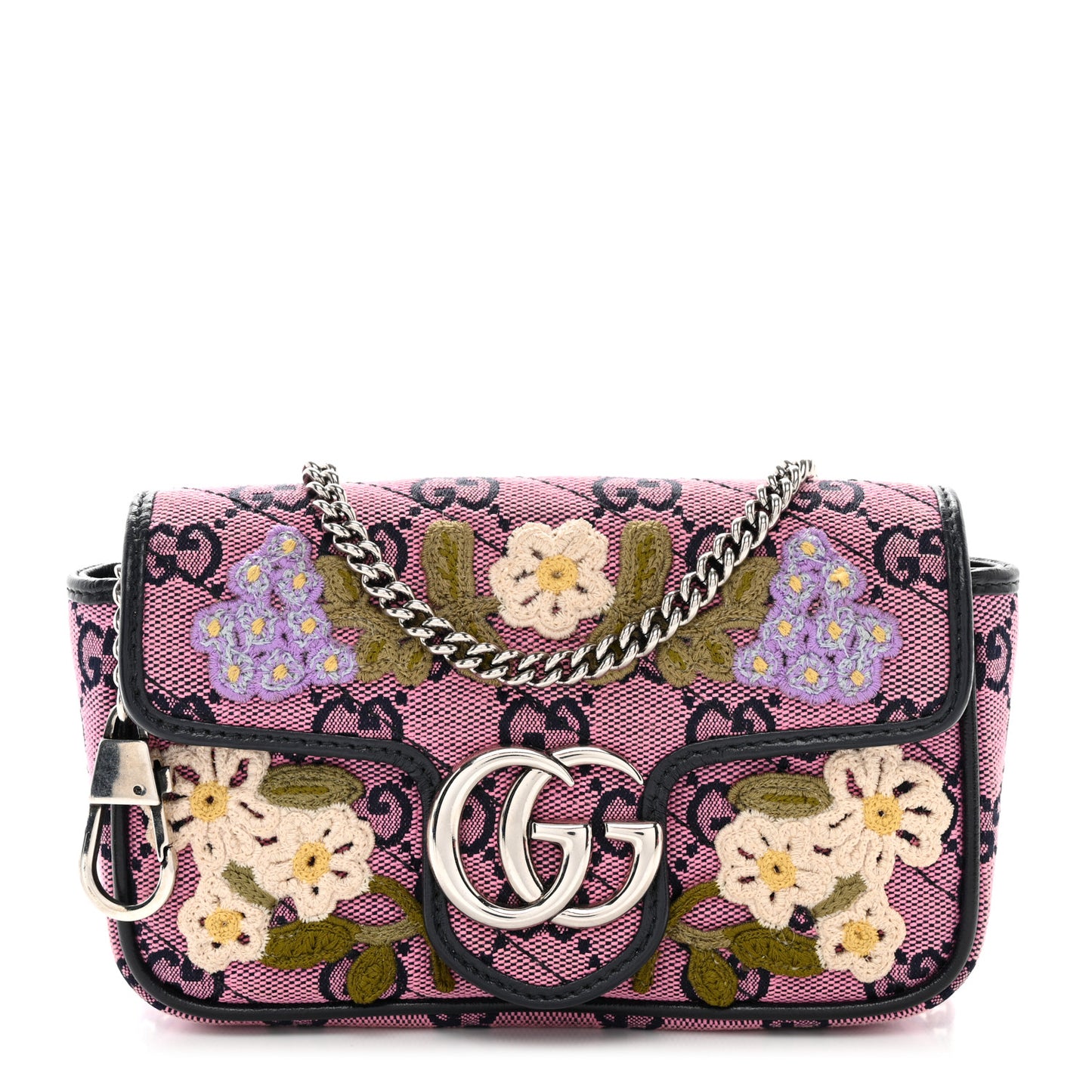 Monogram Multicolor Matelasse Diagonal Floral Embroidered Super Mini GG Marmont Shoulder Bag Pink Blue Ivory Green Lilac