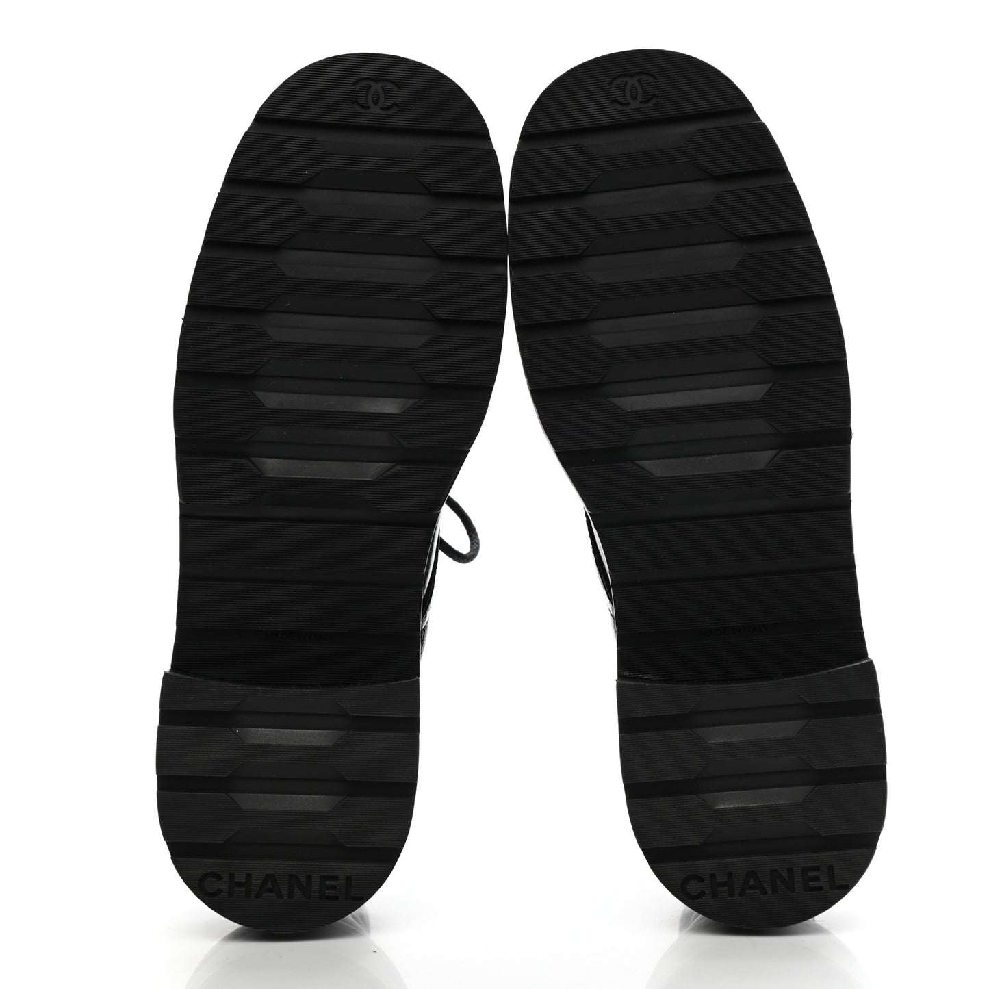 Shiny Calfskin Quilted Lace Up Combat Boots 40.5 Black