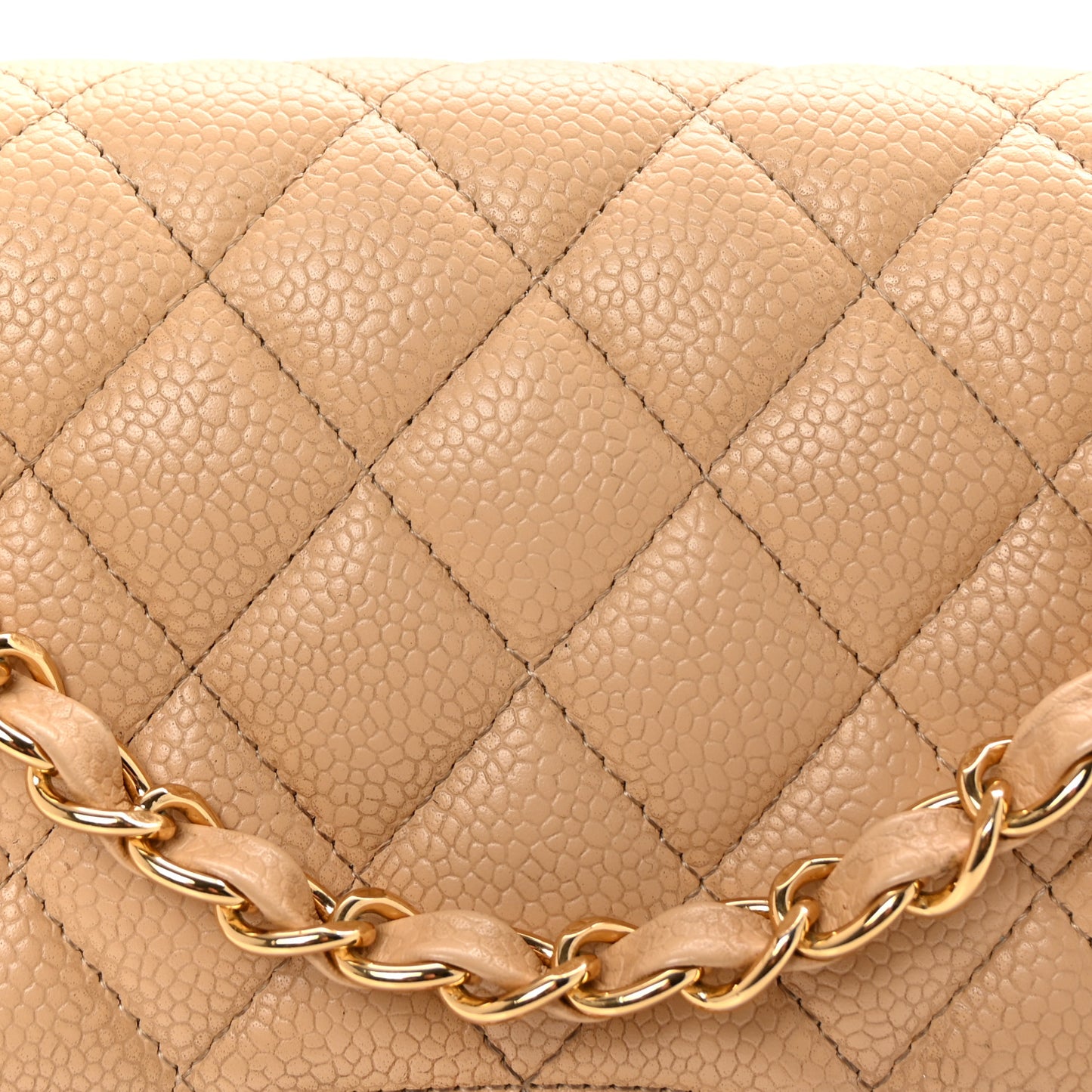 Caviar Quilted Medium Double Flap Beige