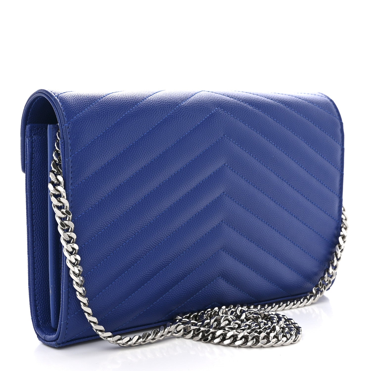 Saint Laurent Grain De Poudre Matelasse Chevron Monogram Chain Wallet Blue Majorelle 3 of 11