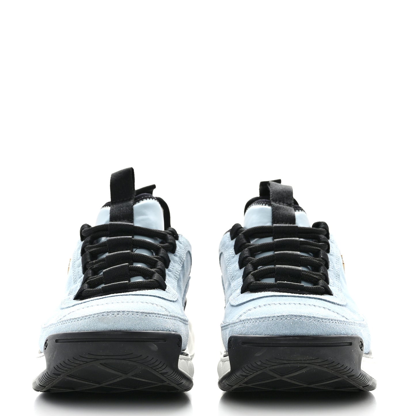 Suede Calfskin Nylon Grosgrain CC Sneakers 38.5 Light Blue