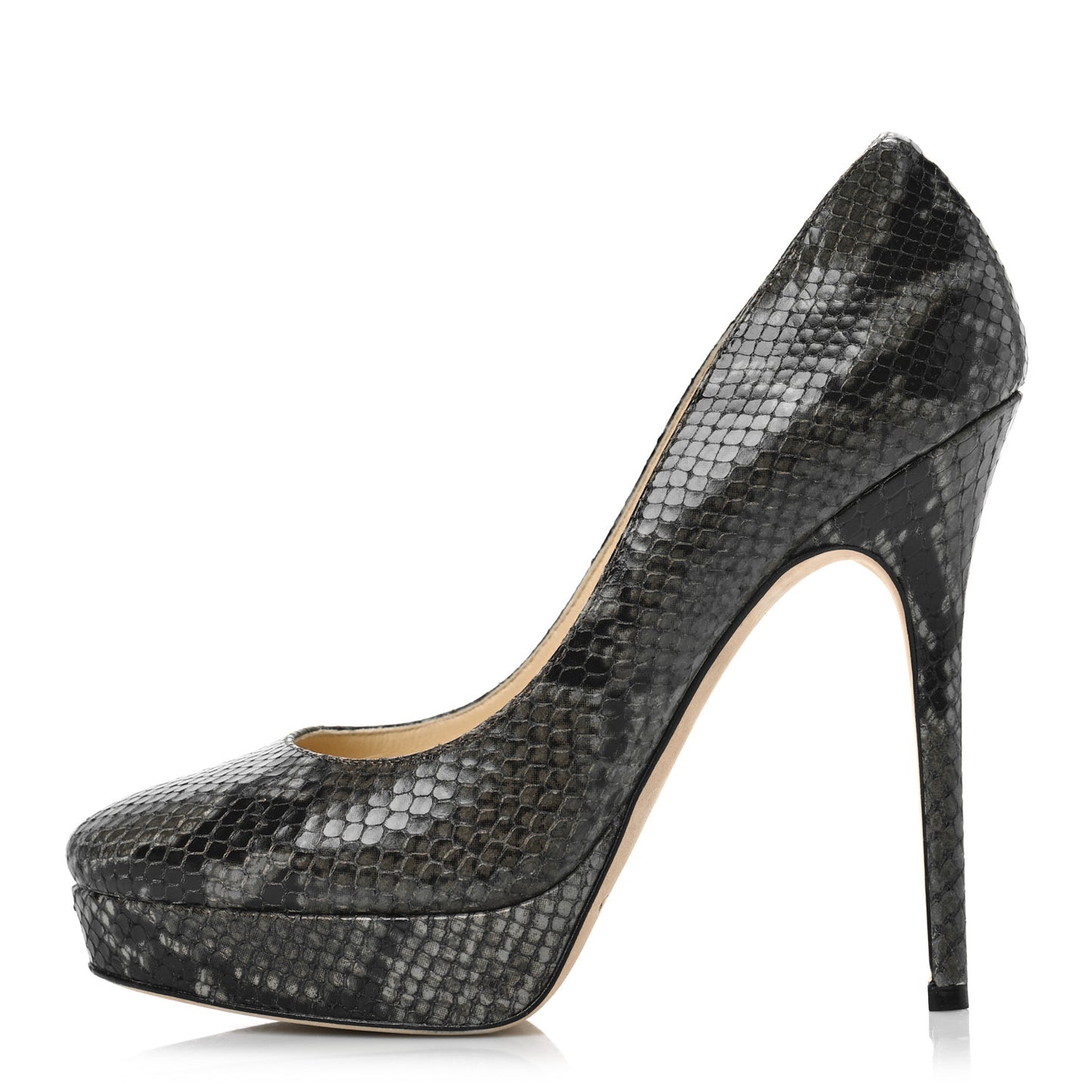 Calfskin Snake Print Pumps 38 Grey