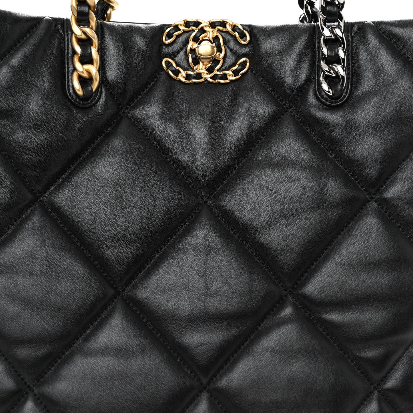 Lambskin Quilted Chanel 19 Shopping Bag Black