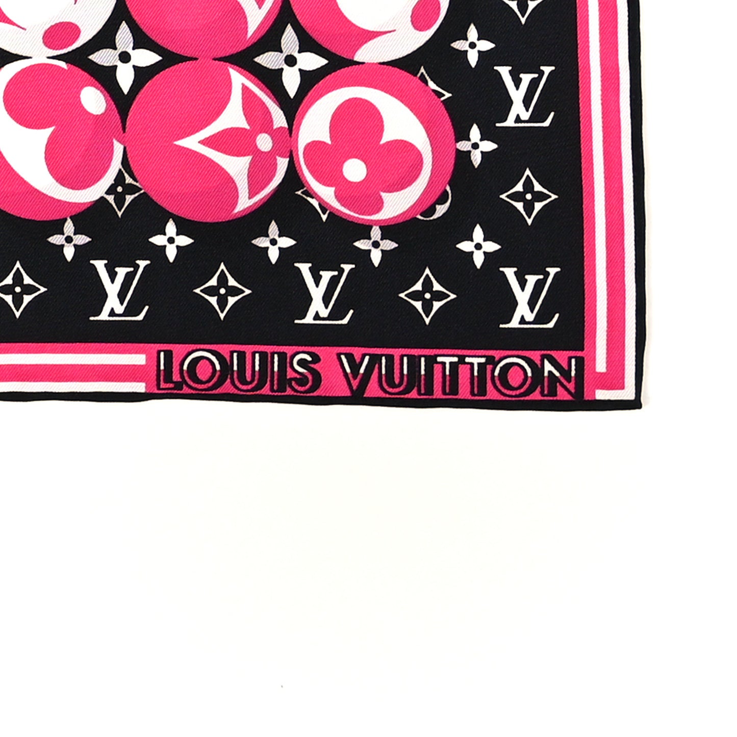 Silk Monogram Marbles Square 45 Scarf Black White Rose