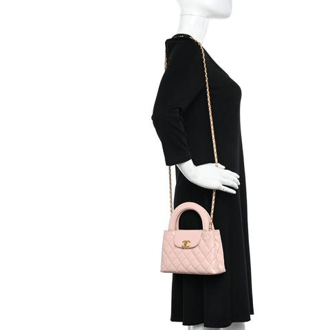 Shiny Aged Calfskin Quilted Nano Kelly Shopper Light Pink