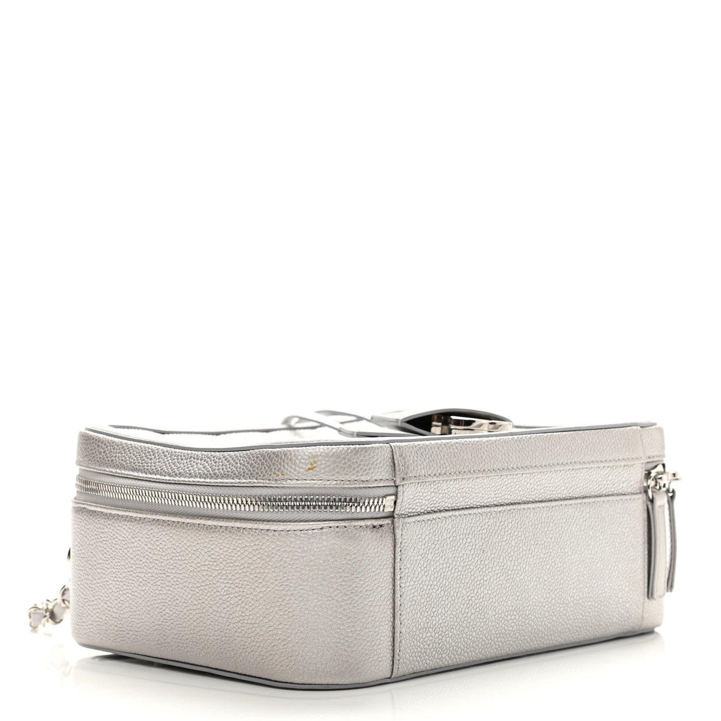 Metallic Caviar Quilted Large CC Filigree Vanity Case Silver