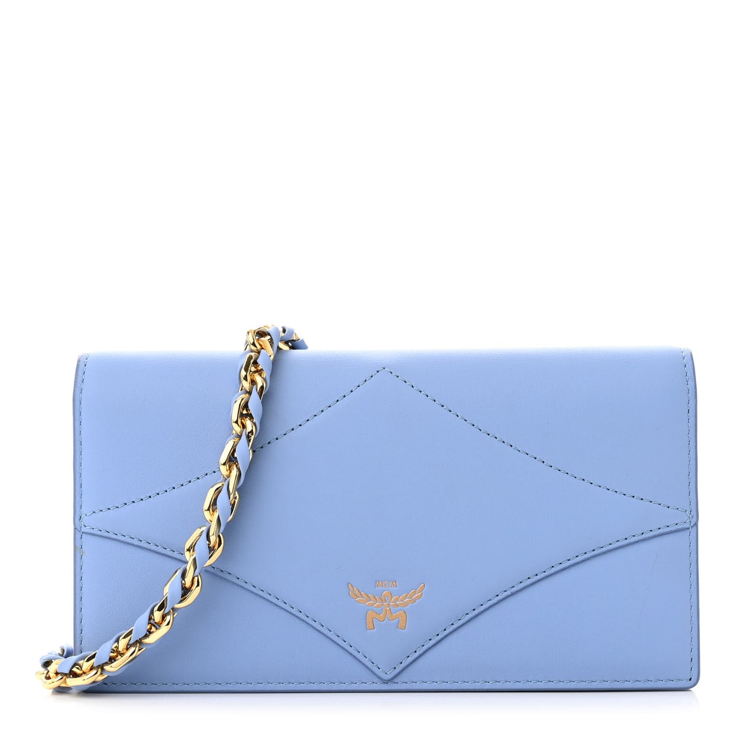Calfskin Large Diamond Wallet On Chain Blue