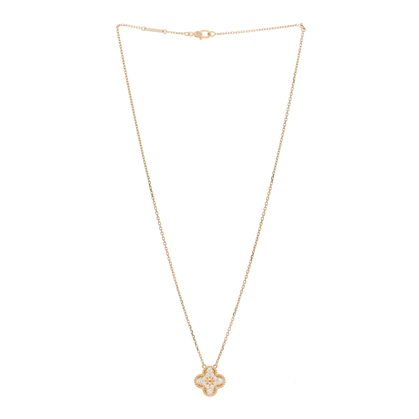18K Yellow Gold Diamond Vintage Alhambra Pendant Necklace