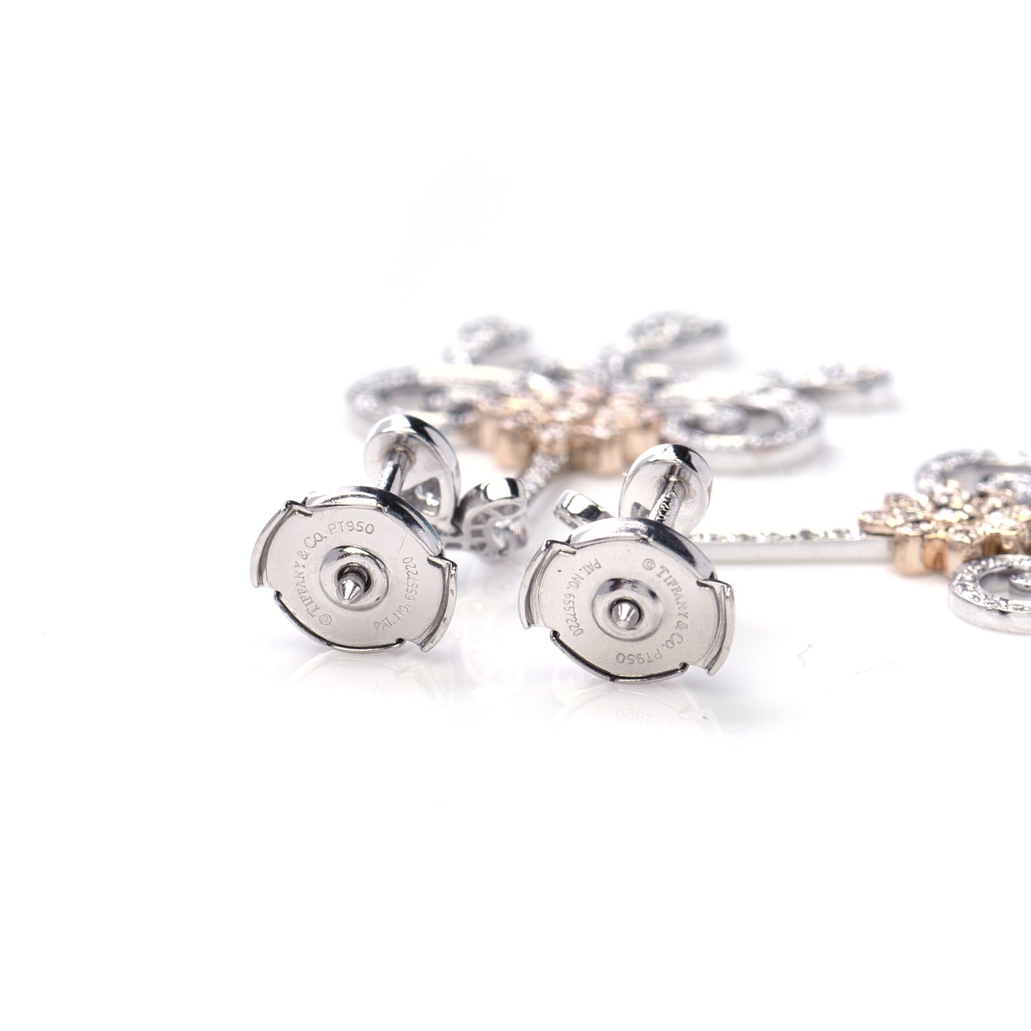 Platinum 18K Rose Gold Diamond Enchant Scroll Drop Earrings