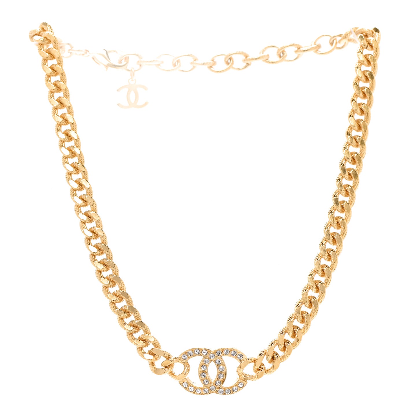 Crystal Chain Link CC Choker Necklace Gold