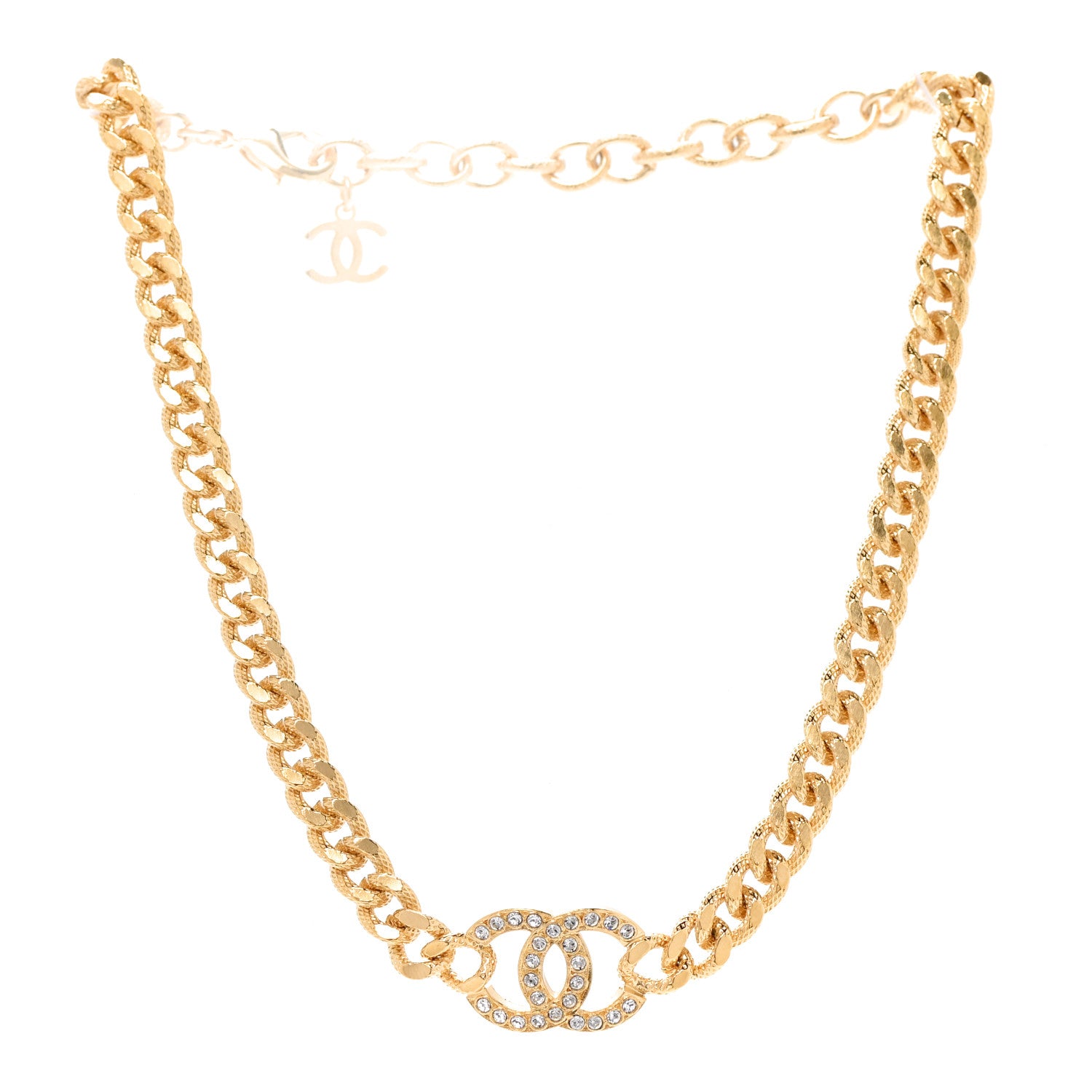Chanel Crystal Chain Link CC Choker Necklace Gold 3 of 6