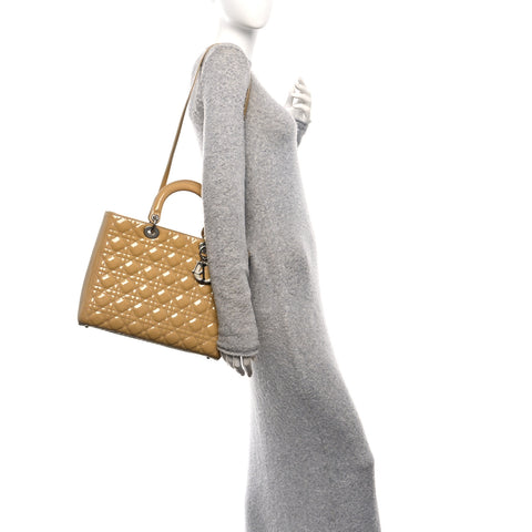 Patent Cannage Large Lady Dior Dark Beige
