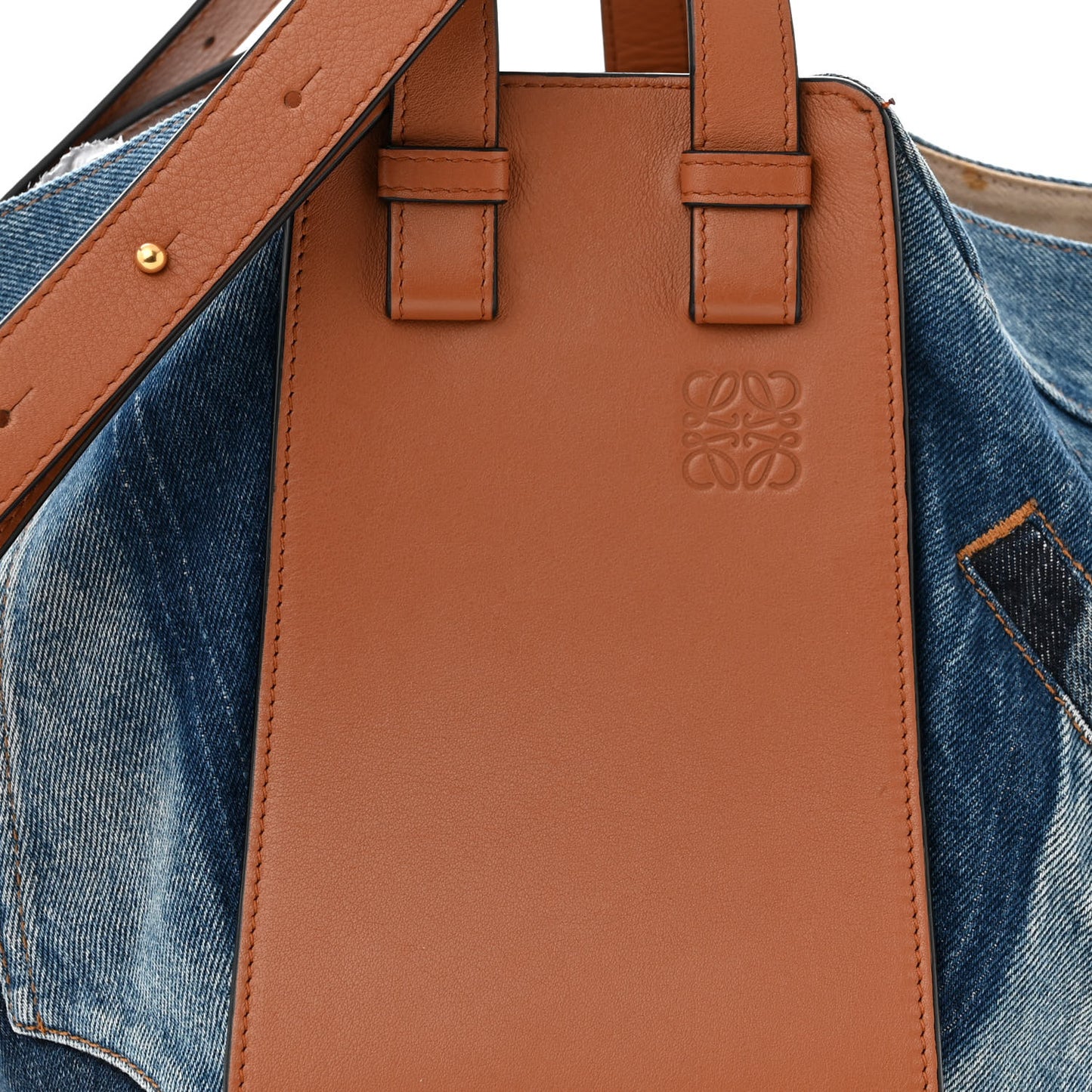 Calfskin Denim Small Hammock Shoulder Bag Blue Tan