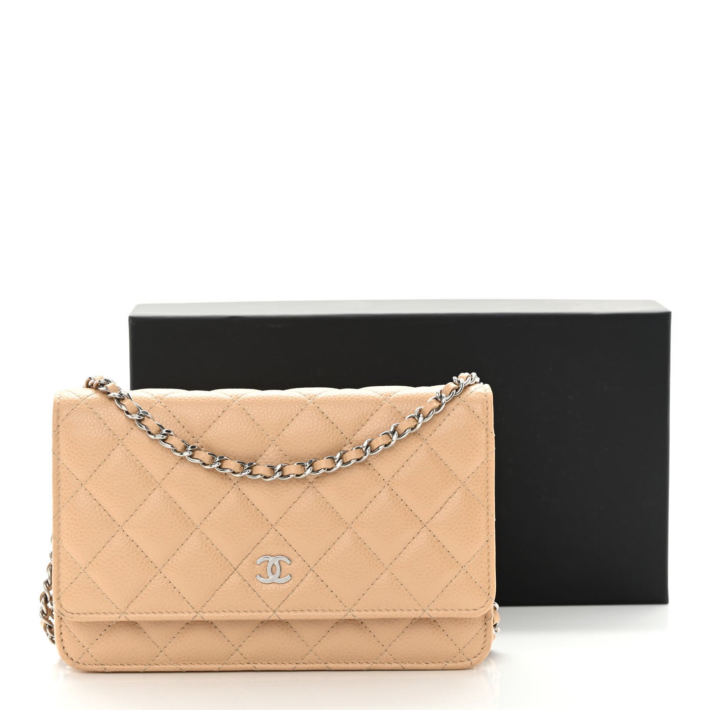 Caviar Quilted Wallet On Chain WOC Beige