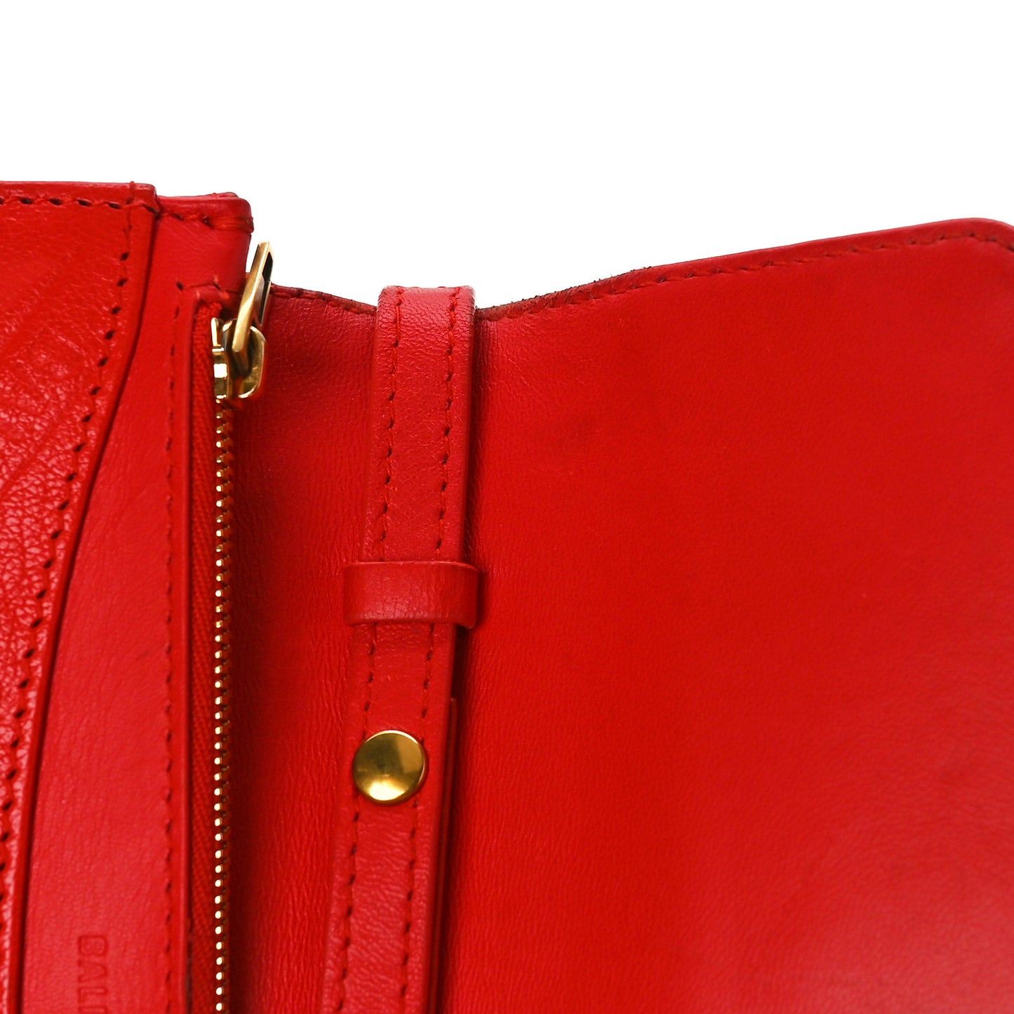 Shiny Goatskin Logo Embossed BB Wallet On Chain Vivid Red